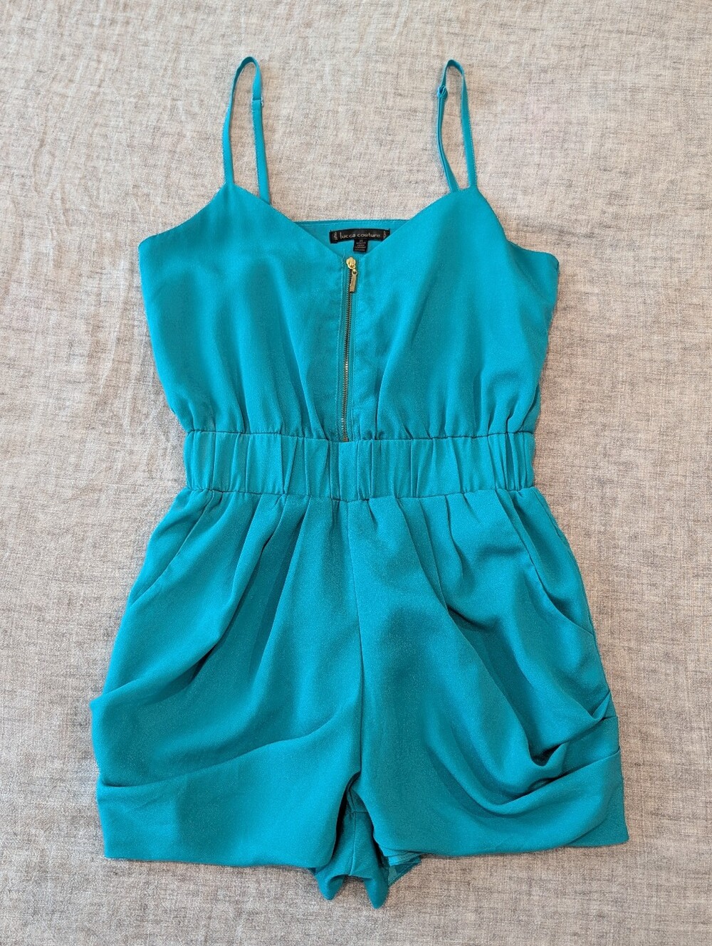 Lucca Couture Teal Spaghetti Strap Romper
